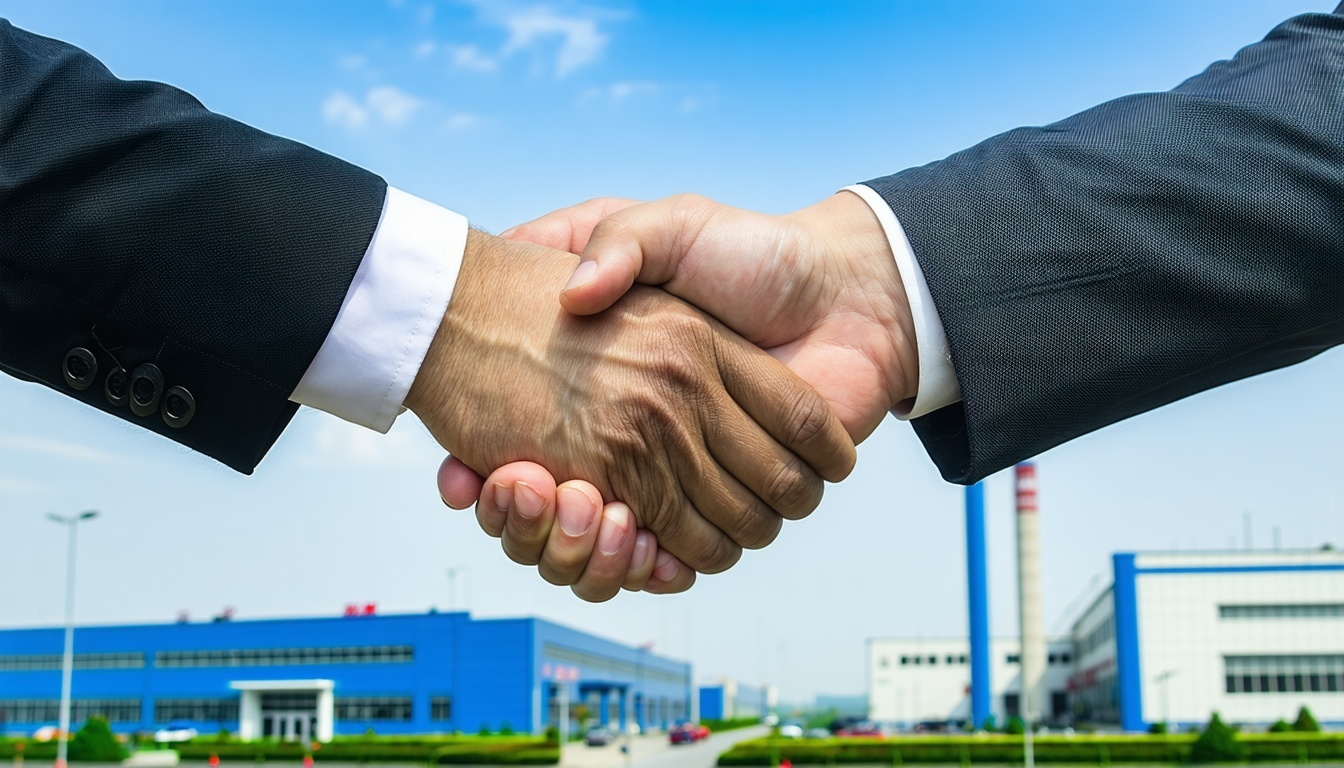 Factory partnership handshake in China
